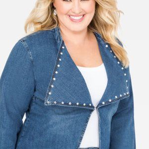 Jean Rhinestone collar Lapel Jacket no button